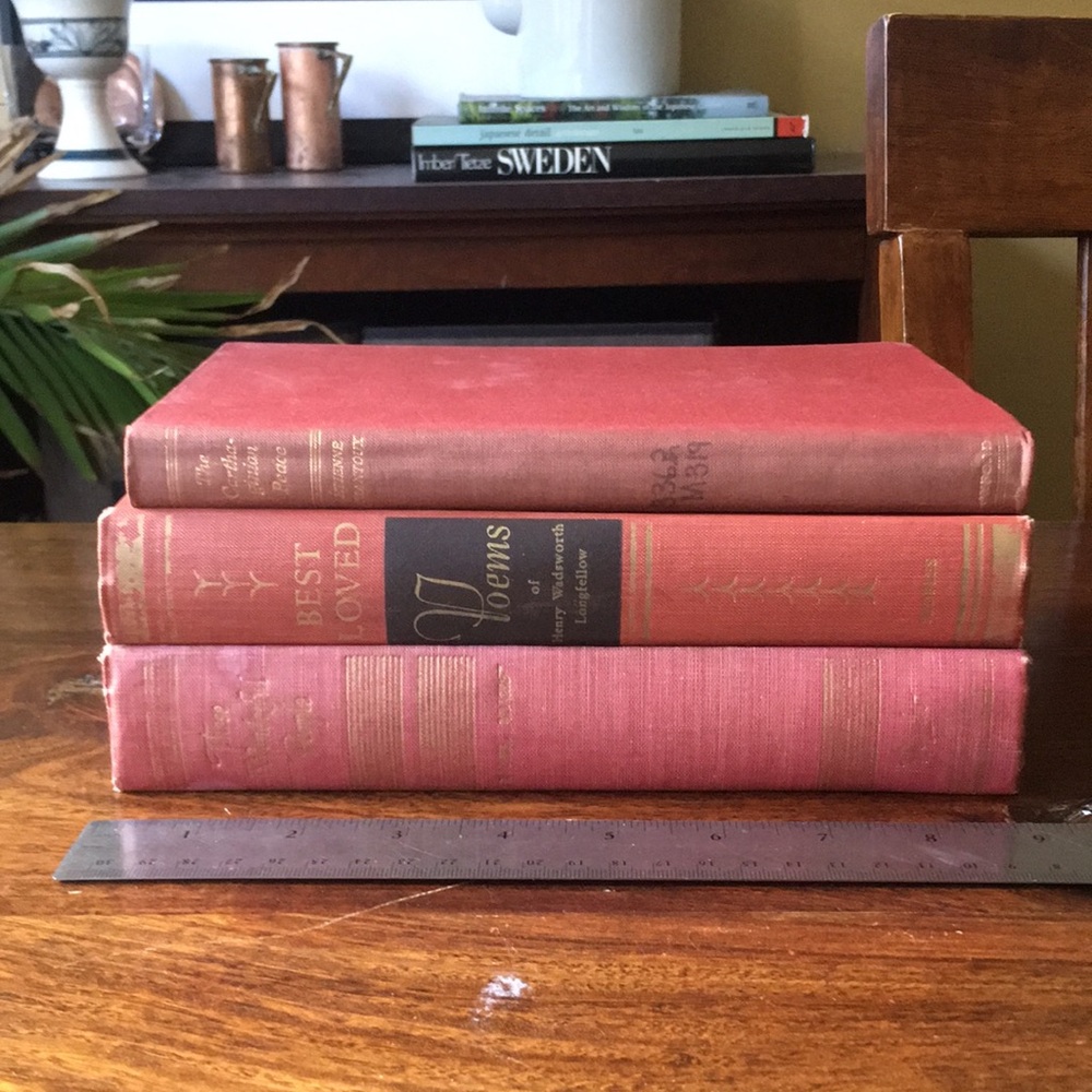 3 Vintage Red Hardcover Books (Set of 3) Longfellow Poetry Essays Analyses